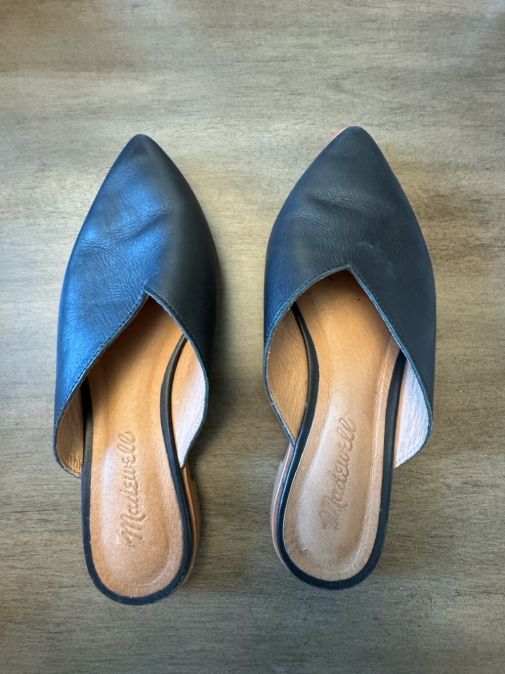 Madewell Black Pointed Leather Slip-On Mules Size 6